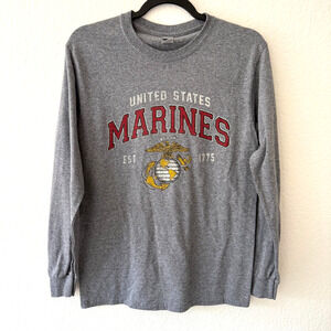 Vintage Style US Marines Graphic Gildan Long Sleeve Tee Gray S